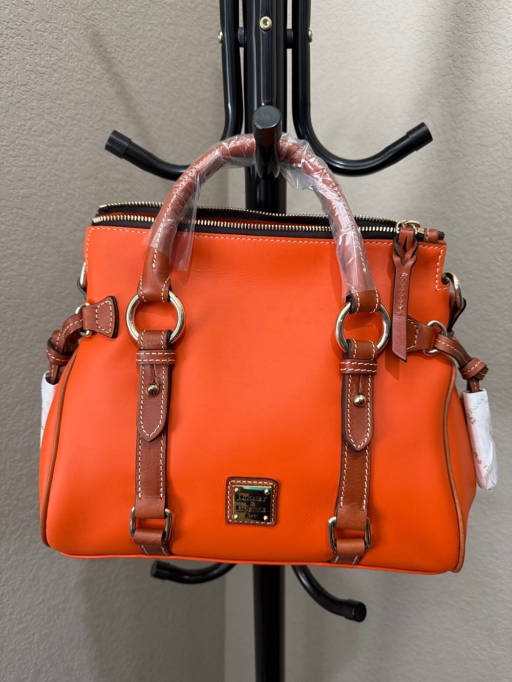 Dooney & Bourke Orange Penrose Satchel with Brown Trim NWT